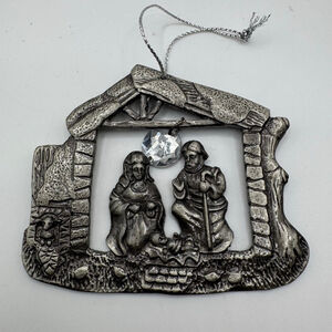 Ganz Pewter Nativity Scene Ornament with Clear Crystal